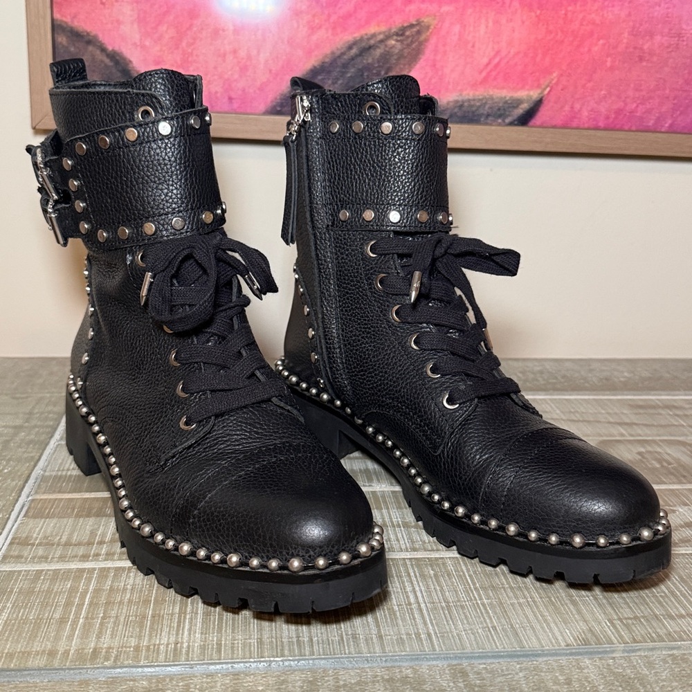 Studded Black Leather Ankle Boots